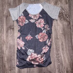 Floral Print Women's MATERNITY Top - Gray and Pink